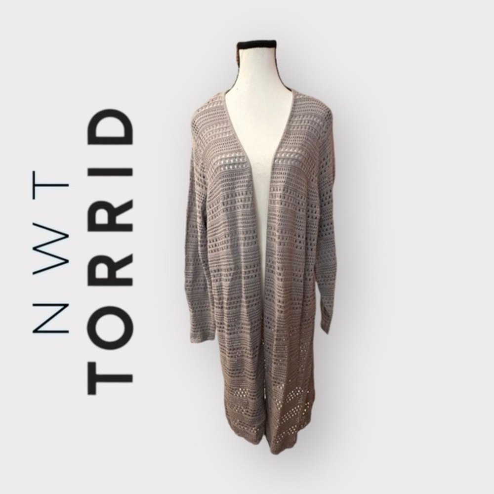 🆕 NWT Women’s Torrid 3 Ash Grey Long Sleeve Pointelle Duster 3 3X XXXL 22 24